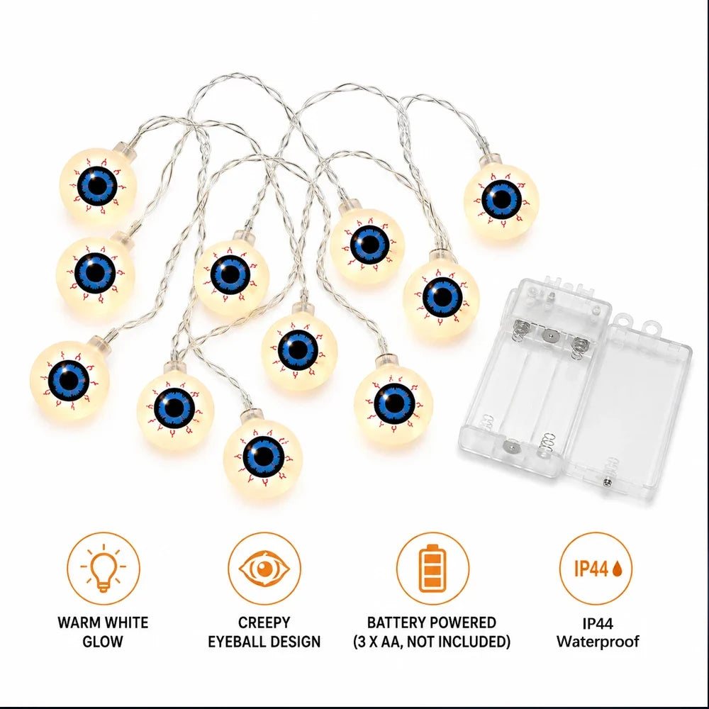 Halloween Waterproof String Lights, 3M Battery-Powered LED Pumpkin, Ghost or Eyeball Shapes, IP44 Indoor Outdoor Party Décor - product view 2