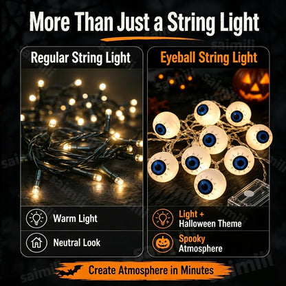 Halloween Waterproof String Lights, 3M Battery-Powered LED Pumpkin, Ghost or Eyeball Shapes, IP44 Indoor Outdoor Party Décor - product view 6