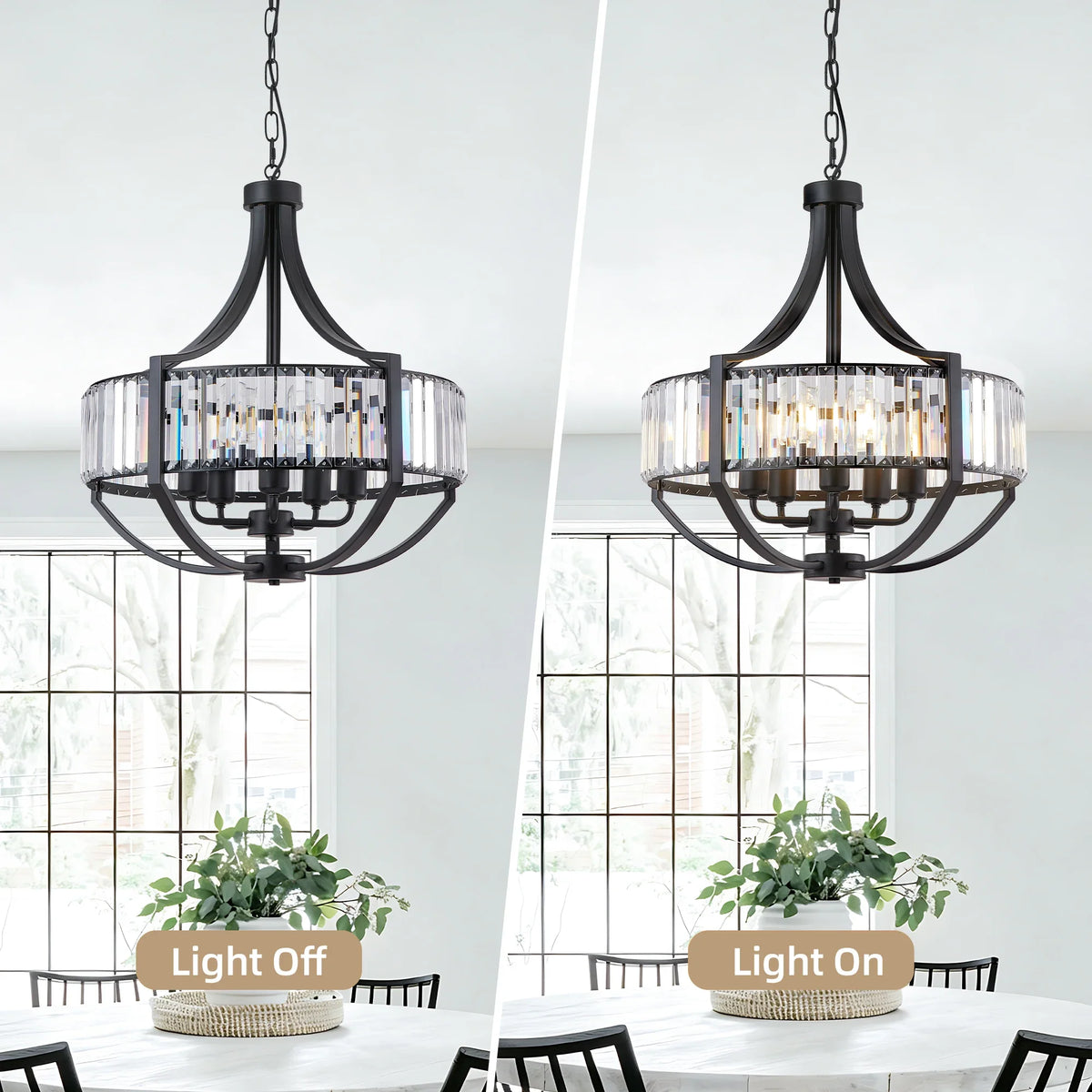 Crystal Pendant Light, Modern Black Ring Chandelier with E26 Socket, Adjustable Hanging Height, Dimmable Indoor Ceiling Fixture - product view 4