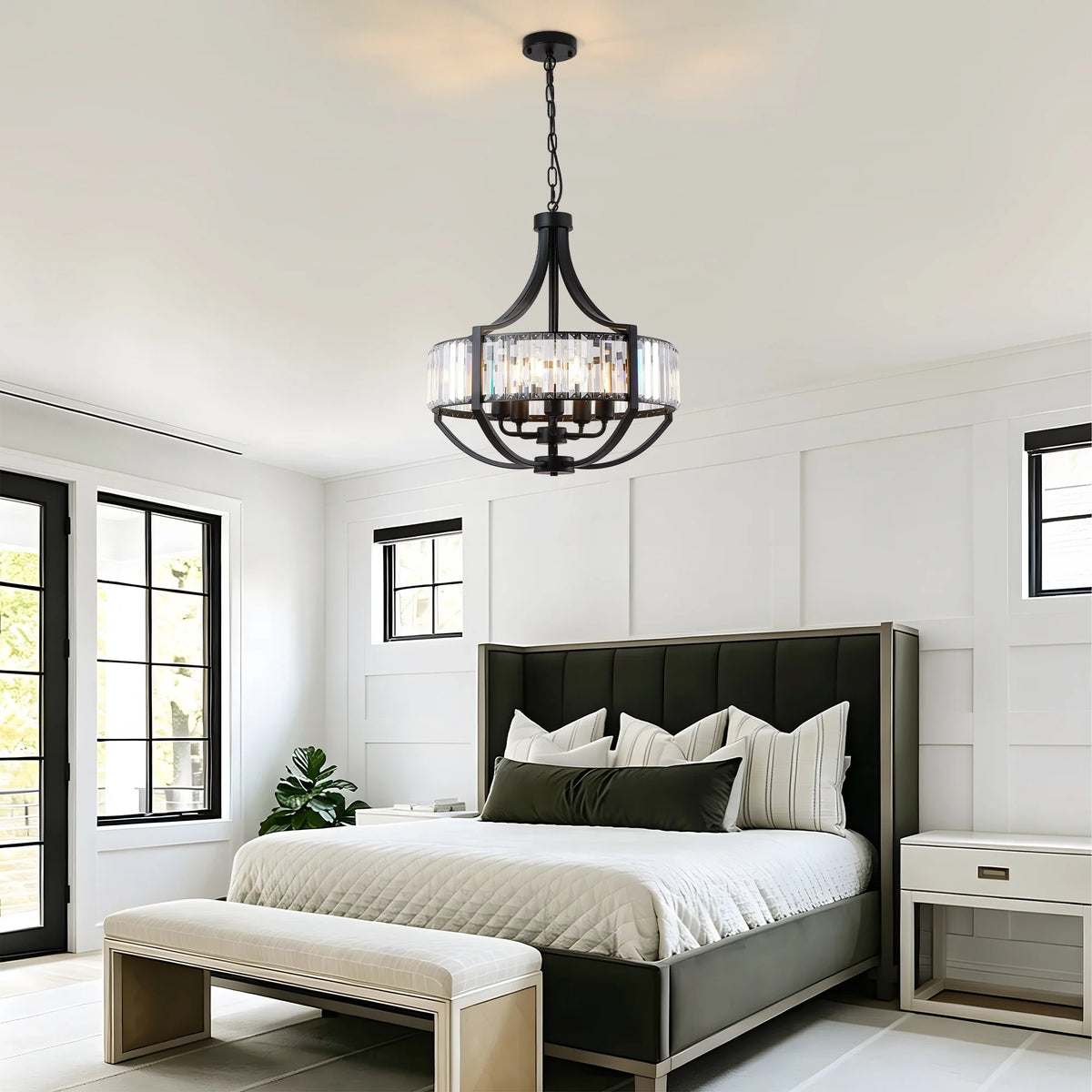 Crystal Pendant Light, Modern Black Ring Chandelier with E26 Socket, Adjustable Hanging Height, Dimmable Indoor Ceiling Fixture - product view 5