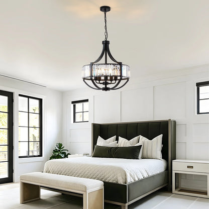 Crystal Pendant Light, Modern Black Ring Chandelier with E26 Socket, Adjustable Hanging Height, Dimmable Indoor Ceiling Fixture - product view 5