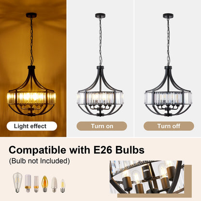 Crystal Pendant Light, Modern Black Ring Chandelier with E26 Socket, Adjustable Hanging Height, Dimmable Indoor Ceiling Fixture - product view 6