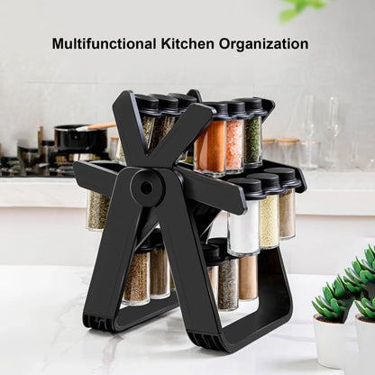 18-Jar Spice Carousel Organizer, 360° Rotating 3-Tier Rack with Glass Jars, Labels and Funnel, Black - product view 2