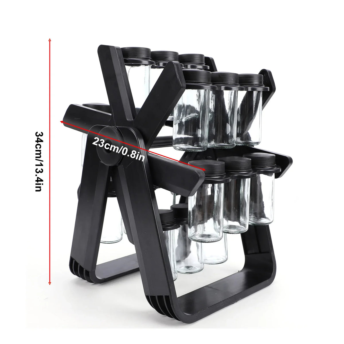 18-Jar Spice Carousel Organizer, 360° Rotating 3-Tier Rack with Glass Jars, Labels and Funnel, Black - product view 5