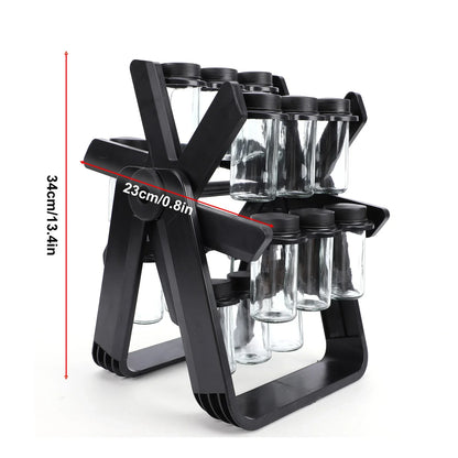 18-Jar Spice Carousel Organizer, 360° Rotating 3-Tier Rack with Glass Jars, Labels and Funnel, Black - product view 5