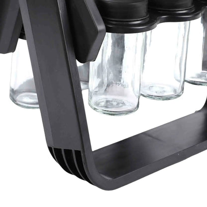 18-Jar Spice Carousel Organizer, 360° Rotating 3-Tier Rack with Glass Jars, Labels and Funnel, Black - product view 6