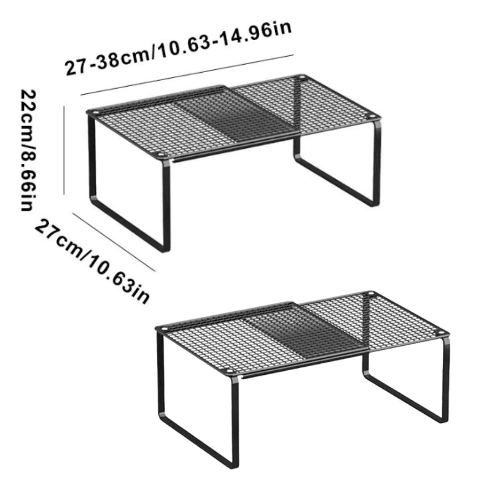 Adjustable Cabinet Shelf Organizer, Stackable Steel Rack, Expandable 27–38 cm or 38–62 cm, 1- or 2-Piece Pantry Storage - product view 4