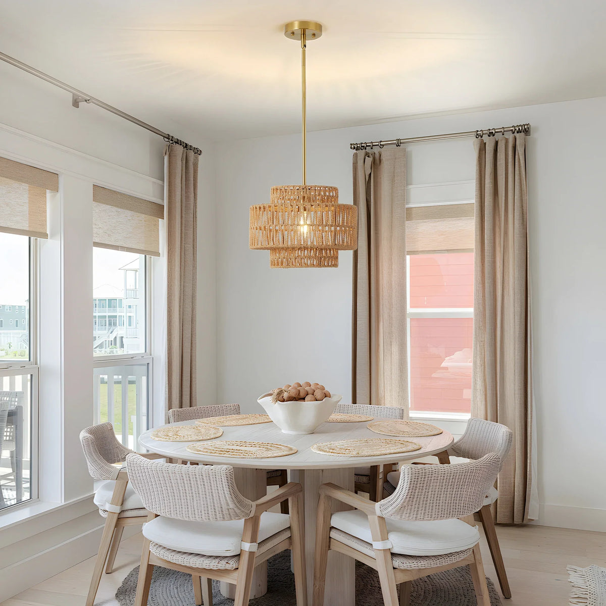 Boho Rattan Pendant Light, Hand-Knitted Wicker Shade, E26 Socket, Dimmable AC Fixture for Living Rooms and Dining Areas - product view 1