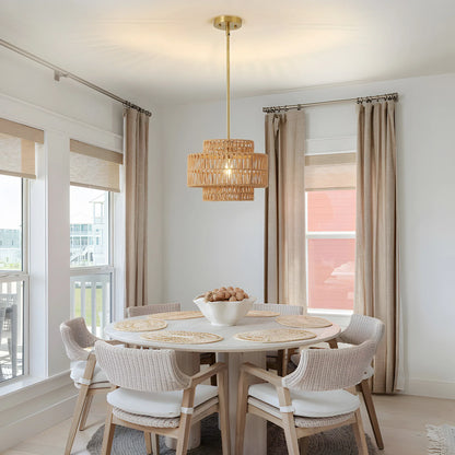 Boho Rattan Pendant Light, Hand-Knitted Wicker Shade, E26 Socket, Dimmable AC Fixture for Living Rooms and Dining Areas - product view 1