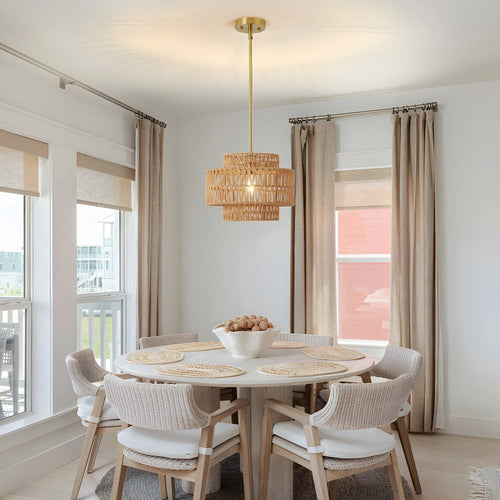 Boho Rattan Pendant Light, Hand-Knitted Wicker Shade, E26 Socket, Dimmable AC Fixture for Living Rooms and Dining Areas - product view 1