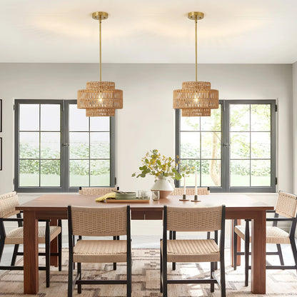 Boho Rattan Pendant Light, Hand-Knitted Wicker Shade, E26 Socket, Dimmable AC Fixture for Living Rooms and Dining Areas - product view 5