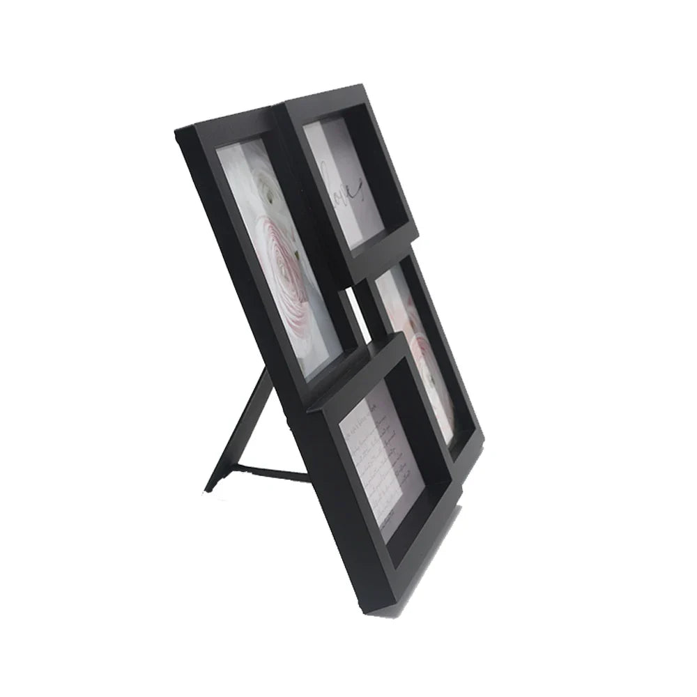 4-Piece Plastic Photo Frame Set, Modern Rectangular Multi-Frame Display for Four 4 x 6 Inch Pictures, Black - product view 5