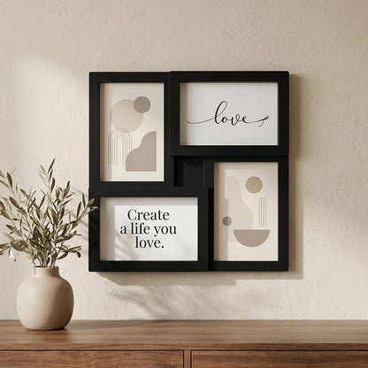 4-Piece Plastic Photo Frame Set, Modern Rectangular Multi-Frame Display for Four 4 x 6 Inch Pictures, Black - product view 6