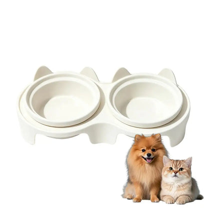 Slanted Double Pet Bowl, 2 x 150 ml Plastic Feeding Station, 15-Degree Tilt, Anti-Tip Spill-Proof Base for Cats and Small Dogs - product view 1