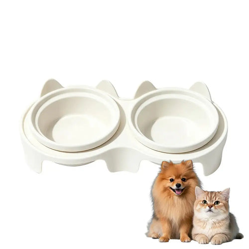 Slanted Double Pet Bowl, 2 x 150 ml Plastic Feeding Station, 15-Degree Tilt, Anti-Tip Spill-Proof Base for Cats and Small Dogs - product view 1