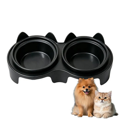 Slanted Double Pet Bowl, 2 x 150 ml Plastic Feeding Station, 15-Degree Tilt, Anti-Tip Spill-Proof Base for Cats and Small Dogs - product view 3