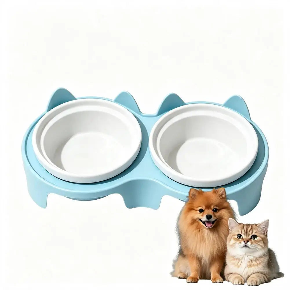 Slanted Double Pet Bowl, 2 x 150 ml Plastic Feeding Station, 15-Degree Tilt, Anti-Tip Spill-Proof Base for Cats and Small Dogs - product view 4