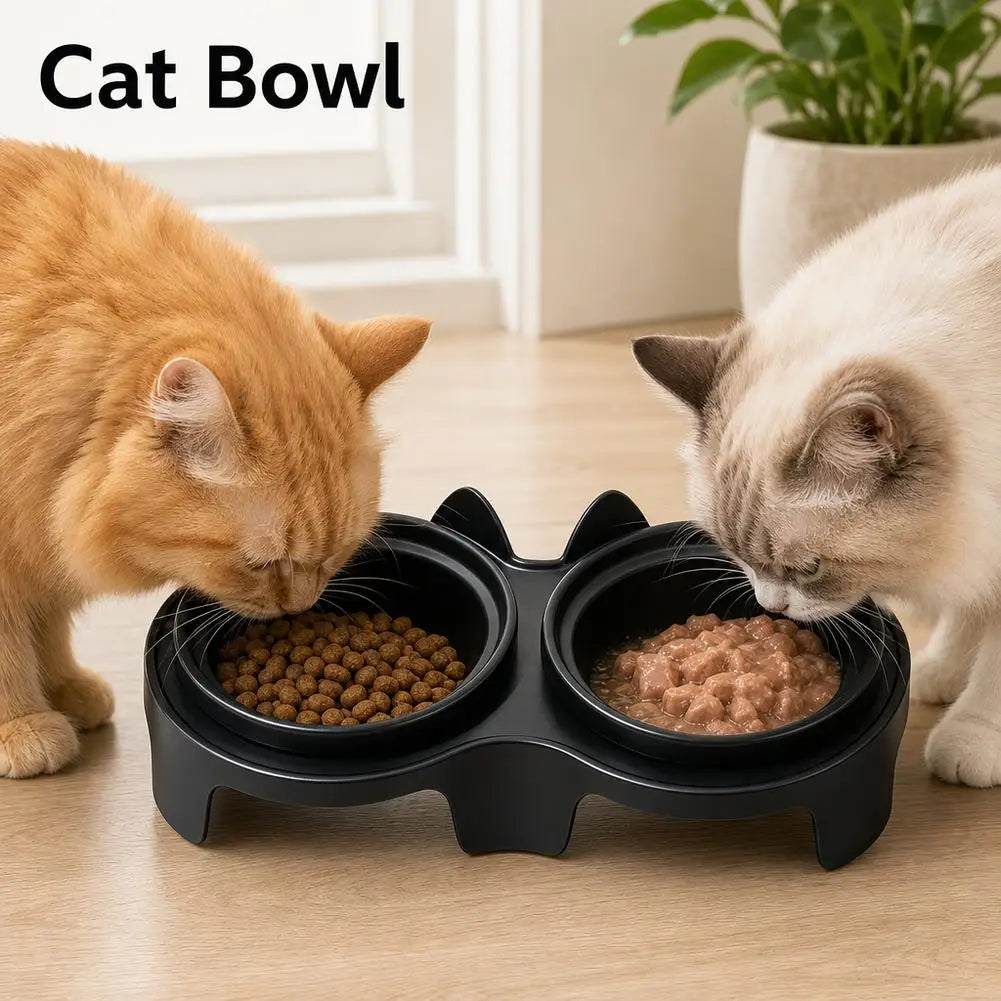 Slanted Double Pet Bowl, 2 x 150 ml Plastic Feeding Station, 15-Degree Tilt, Anti-Tip Spill-Proof Base for Cats and Small Dogs - product view 5