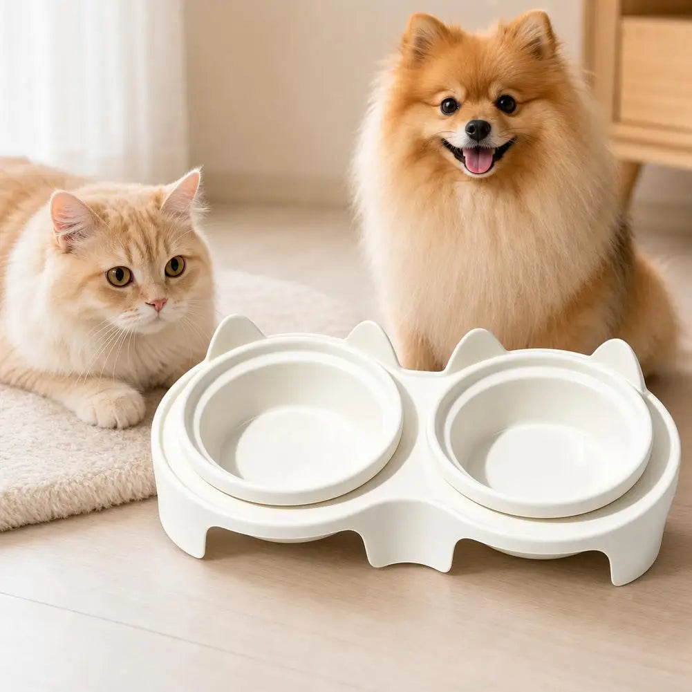 Slanted Double Pet Bowl, 2 x 150 ml Plastic Feeding Station, 15-Degree Tilt, Anti-Tip Spill-Proof Base for Cats and Small Dogs - product view 6