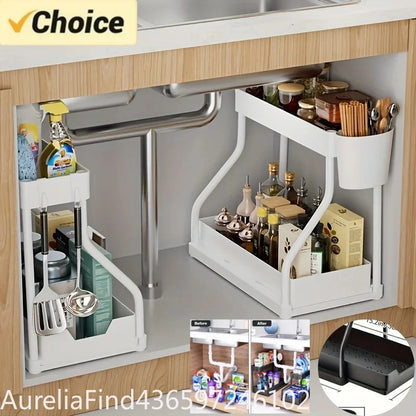 2-Tier Pull-Out Cabinet Organizer, Stainless Steel Under-Sink Storage Rack, 37.5 x 22 x 32 cm for Kitchen and Bathroom - product view 6