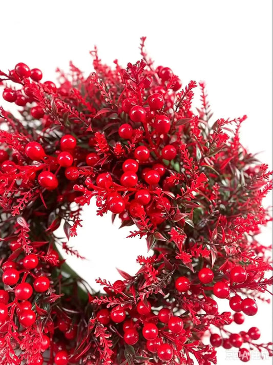 Artificial Christmas Wreath, Round Plastic Red Berry and Lavender Holiday Door Decoration for Seasonal Home Displays - product view 1