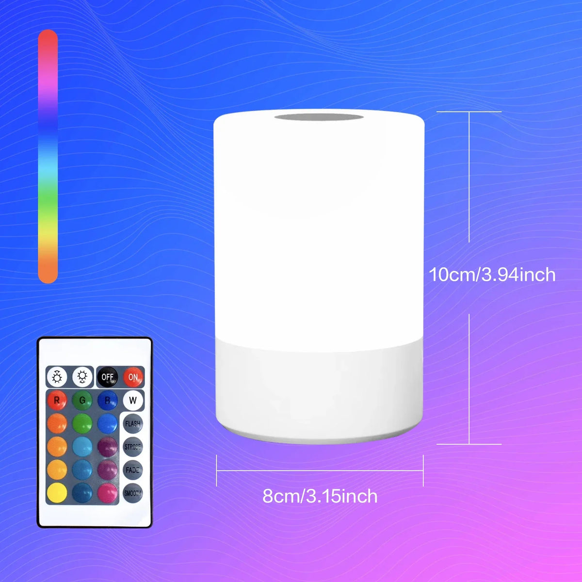 RGB Touch Control Bedside Night Light, Remote Operation, Dimmable LED Atmosphere Lamp, 5V USB Power, PVC Candle Shape - product view 3