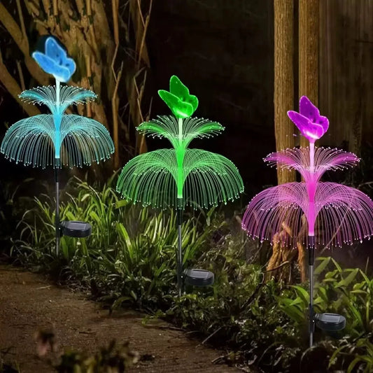 Solar Butterfly Garden Lights, 7-Color Changing RGB LED Fiber Optic Flower Stakes, 3V ABS Outdoor Pathway Décor - product view 1