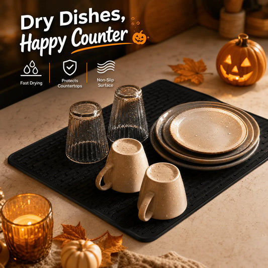 Silicone Dish Drying Mat, Non-Slip Heat-Resistant Drainage Pad, XL Black Countertop and Sink Protector - product view 1