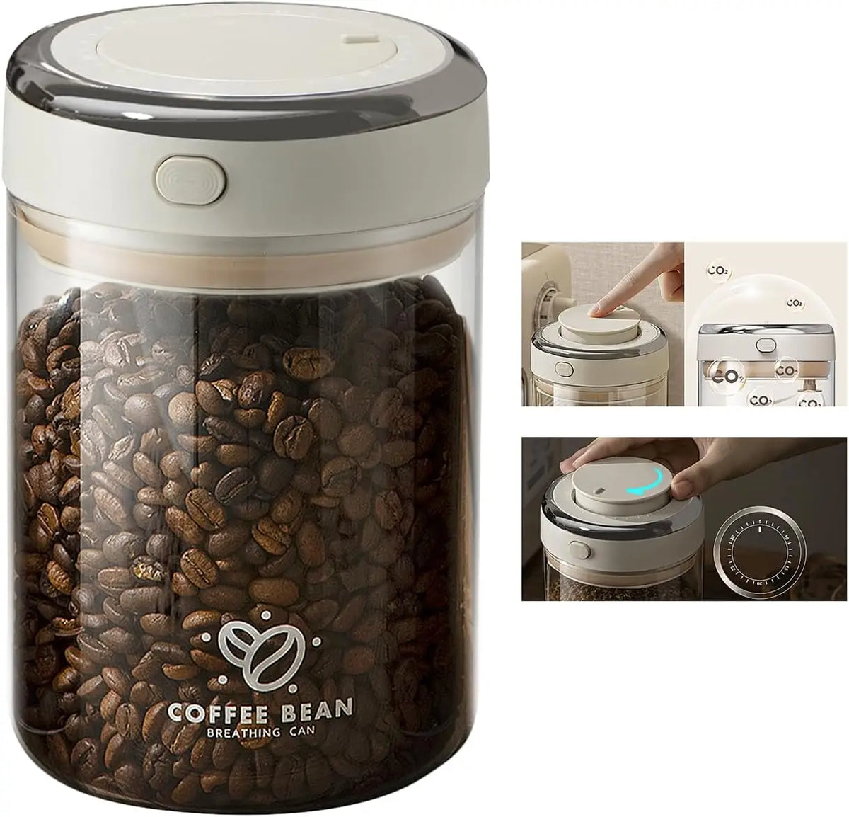 Glass Coffee Canister, Airtight Bean Storage Container with Freshness Tracker and CO2 Valve, 500 mL to 1700 mL Options - product view 2