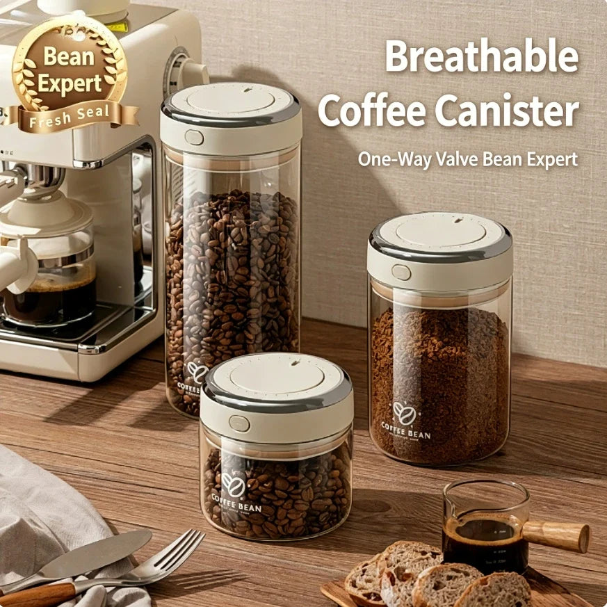Glass Coffee Canister, Airtight Bean Storage Container with Freshness Tracker and CO2 Valve, 500 mL to 1700 mL Options - product view 4