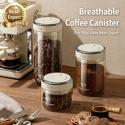 Glass Coffee Canister, Airtight Bean Storage Container with Freshness Tracker and CO2 Valve, 500 mL to 1700 mL Options - product view 4