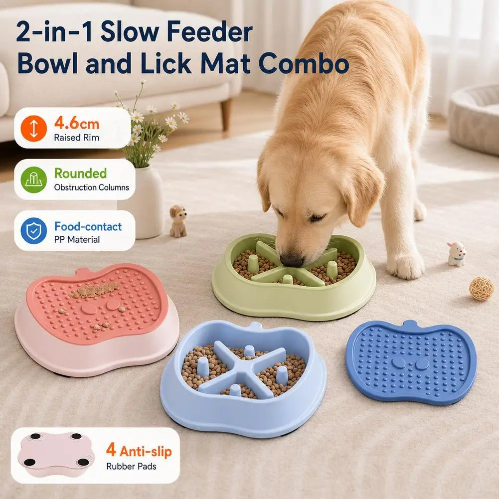 2-in-1 Slow Feeder Dog Bowl with Removable Lick Mat, Raised Rim, Anti-Slip Base, 22.2 x 19.9 x 5 cm - product view 4