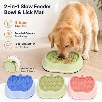 2-in-1 Slow Feeder Dog Bowl with Removable Lick Mat, Raised Rim, Anti-Slip Base, 22.2 x 19.9 x 5 cm - product view 5