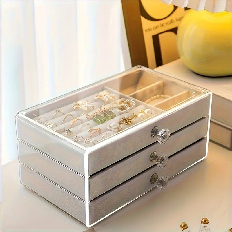 Square Jewelry Storage Box, Desk-Top Organizer with Drawers for Jewelry Display and Everyday Accessory Storage - product view 1