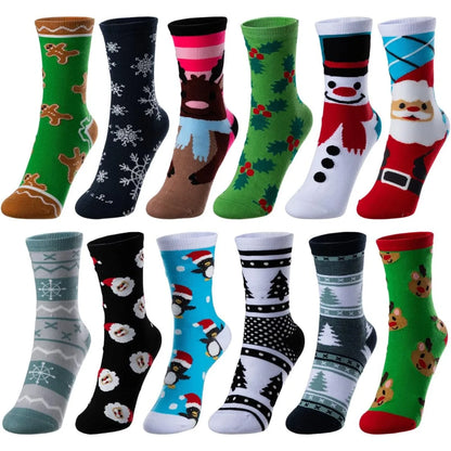 Christmas Socks Gift Box, 12-Pair Cotton Holiday Sock Set, Festive Designs, Size 9–11 for Women and Men - product view 3