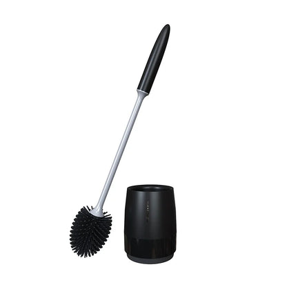Quick-Draining Plastic Silicone-Head Toilet Brush Set, Ergonomic Handle, Wall-Mount or Floor-Standing, Black or White - product view 1