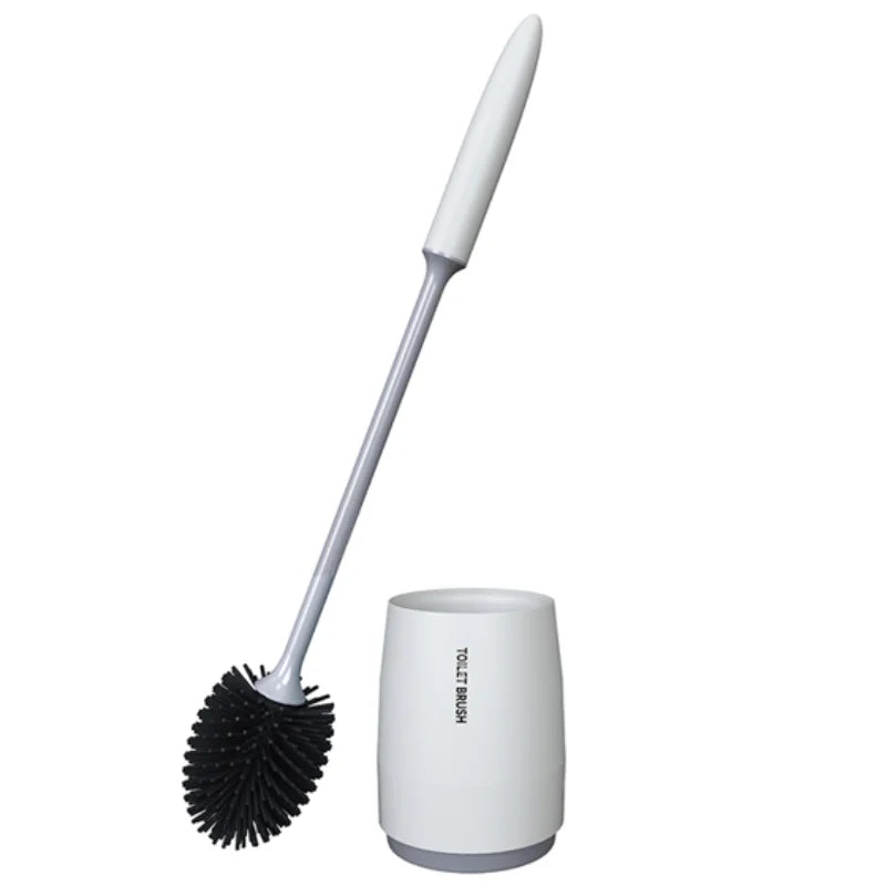 Quick-Draining Plastic Silicone-Head Toilet Brush Set, Ergonomic Handle, Wall-Mount or Floor-Standing, Black or White - product view 2