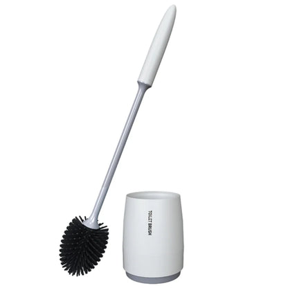 Quick-Draining Plastic Silicone-Head Toilet Brush Set, Ergonomic Handle, Wall-Mount or Floor-Standing, Black or White - product view 2
