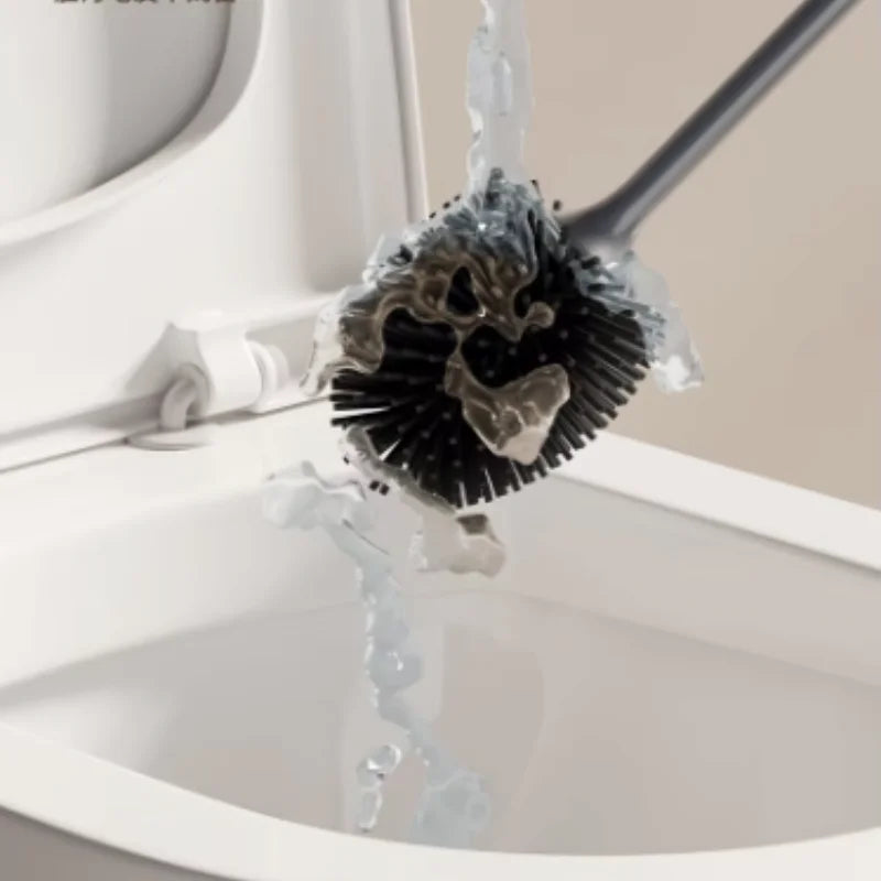 Quick-Draining Plastic Silicone-Head Toilet Brush Set, Ergonomic Handle, Wall-Mount or Floor-Standing, Black or White - product view 3