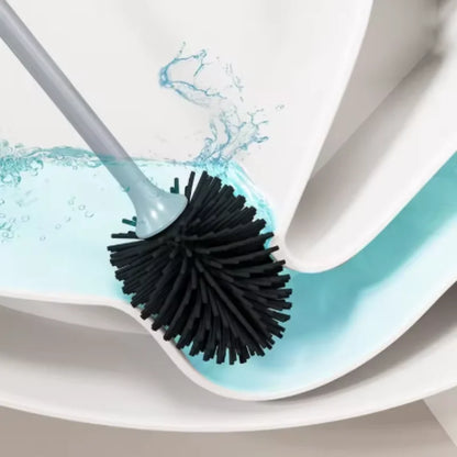 Quick-Draining Plastic Silicone-Head Toilet Brush Set, Ergonomic Handle, Wall-Mount or Floor-Standing, Black or White - product view 4