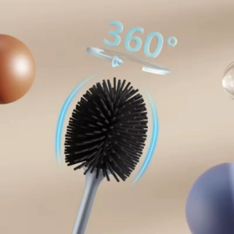 Quick-Draining Plastic Silicone-Head Toilet Brush Set, Ergonomic Handle, Wall-Mount or Floor-Standing, Black or White - product view 5