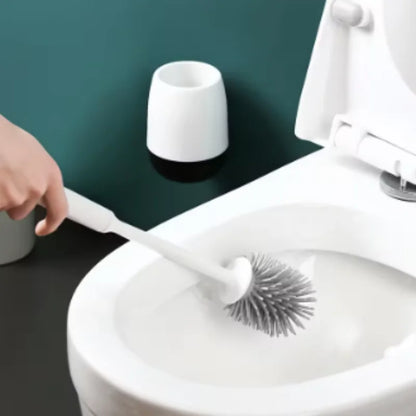 Quick-Draining Plastic Silicone-Head Toilet Brush Set, Ergonomic Handle, Wall-Mount or Floor-Standing, Black or White - product view 6