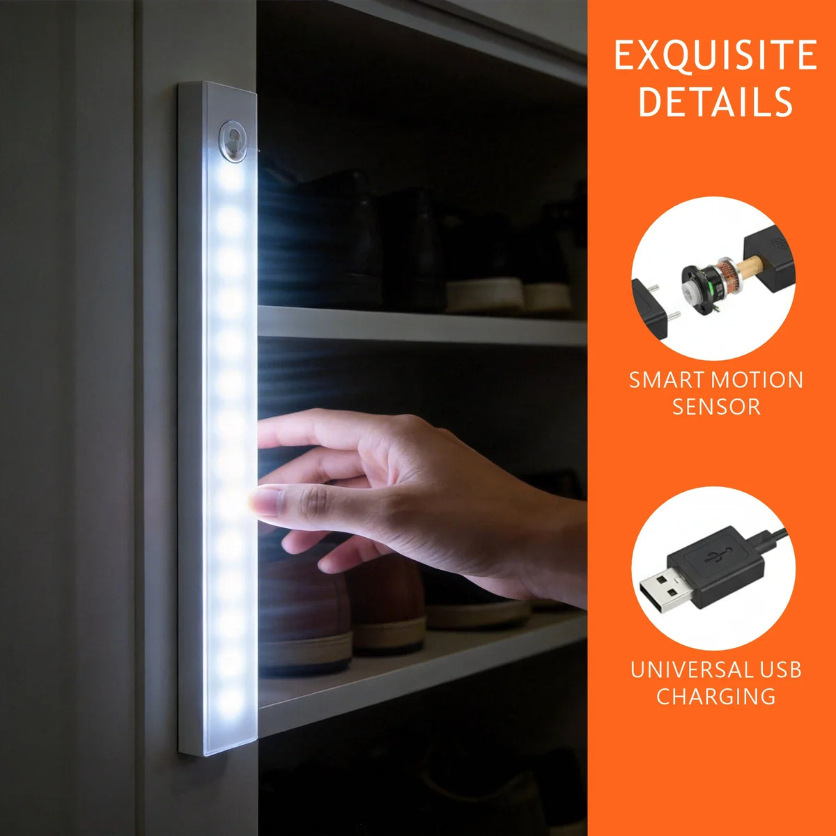 20 cm Motion Sensor Under Cabinet Light, Wireless Rechargeable LED, 3W Cold White, Self-Contained Kitchen and Wardrobe Lamp - product view 4