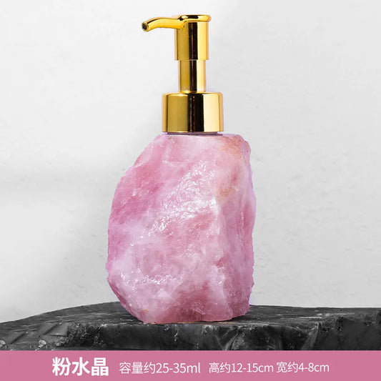 Natural Crystal Stone Soap Dispenser, Gold Pump, Rose Quartz, Clear Quartz, Tiger Eye and 5 More Options for Home or Travel - product view 1