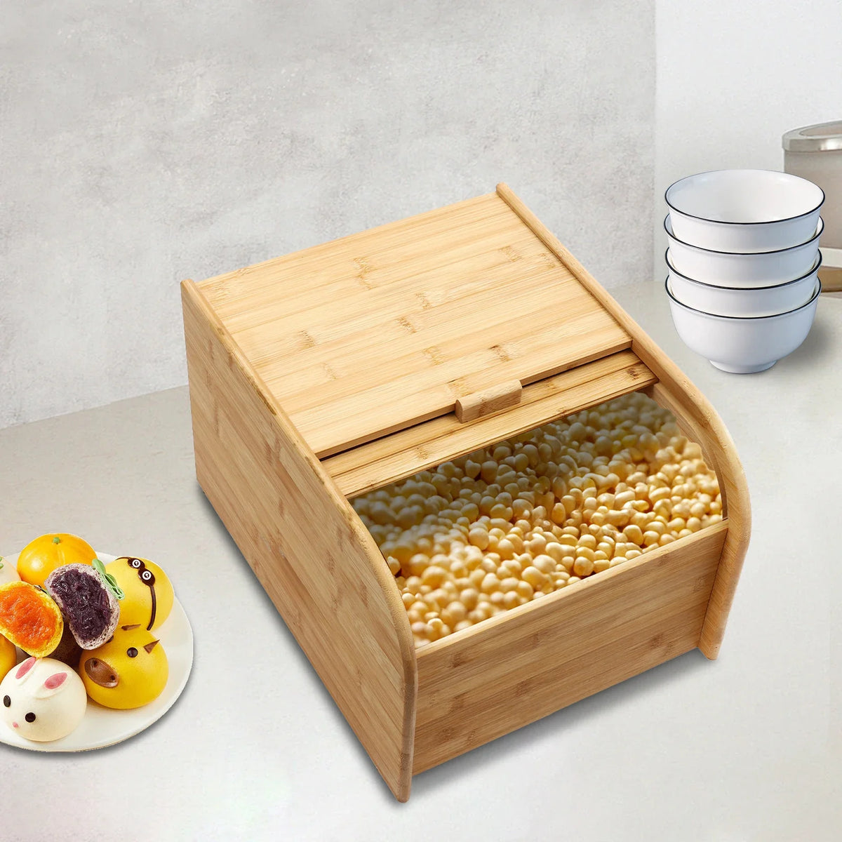 Bamboo Rice Storage Container, 15kg Capacity, Airtight Grain Bin with Pull-Out Door and Rice Cup - product view 5