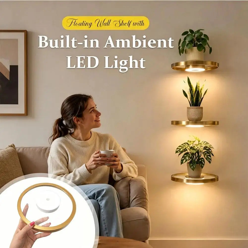 LED Floating Wall Shelf, PET Display Rack with Integrated Downlight, 20 cm Base for Small Collectibles and Plants - product view 2