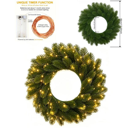 Glowing Christmas Wreath, 40 cm Polyester Evergreen Pine-Style Holiday Door and Wall Decor for Indoor or Outdoor Displays - product view 1