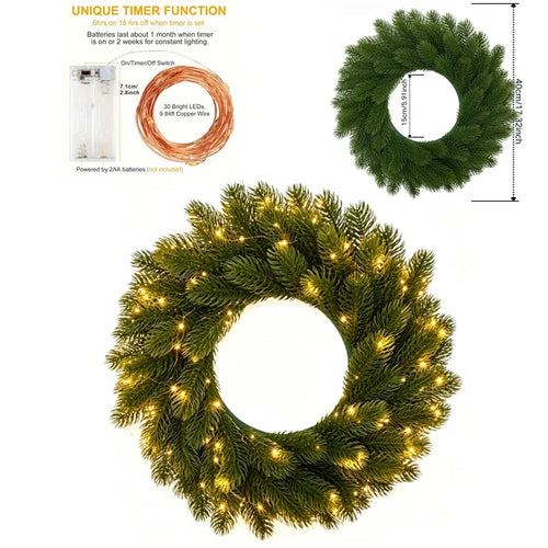 Glowing Christmas Wreath, 40 cm Polyester Evergreen Pine-Style Holiday Door and Wall Decor for Indoor or Outdoor Displays - product view 1