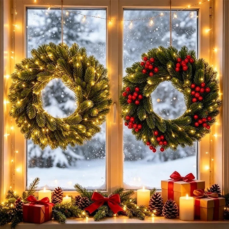 Glowing Christmas Wreath, 40 cm Polyester Evergreen Pine-Style Holiday Door and Wall Decor for Indoor or Outdoor Displays - product view 3