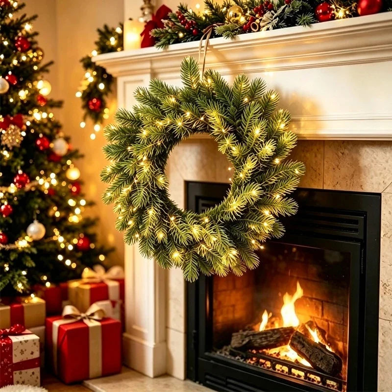 Glowing Christmas Wreath, 40 cm Polyester Evergreen Pine-Style Holiday Door and Wall Decor for Indoor or Outdoor Displays - product view 6